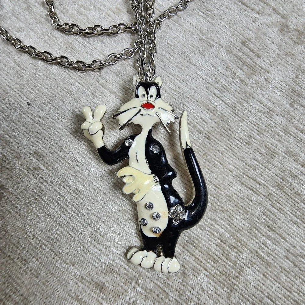 Vintage Looney Tunes Villian Sylvester The Cat Tweety Bird Pendant Necklace 20